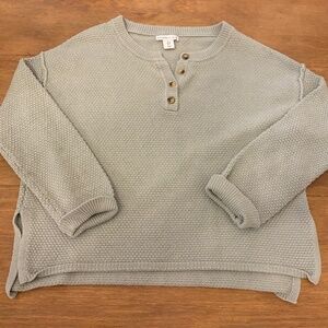 Sincerely Jules Waffle Knit Henley Sweater Neutral Cozy Top Small